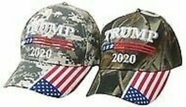 Trump 2020 Embroidered Camouflage Baseball Cap Flag on Bill Camo Hat New! - £10.40 GBP