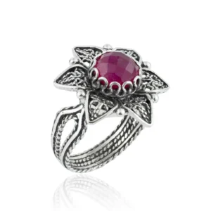 Filigree Art Ruby Corundum Gemstone Daisy Flower Women Silver Cocktail Ring - 9  - £41.40 GBP