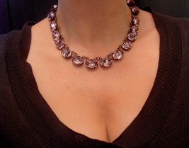 Antique Pink Choker Necklace made with Oval Crystals, Anna Wintour Statement Col - £130.29 GBP