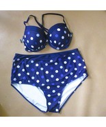 Polka Dot Push-Up Bikini Set 2-Piece Navy &amp; White 4XL High-Waisted Swims... - €10,10 EUR