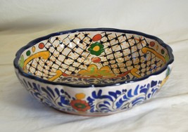 Talavera Mexico Art Pottery Bowl Hand Painted Liceagui Sin Plomo Signed - $65.33