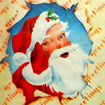 Vintage Mid Century Merry Christmas Santa Happy New Year Greetings Grinn... - £15.67 GBP