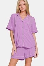 Zenana Button Down Short Sleeve Top and Shorts Lounge Set - $39.84