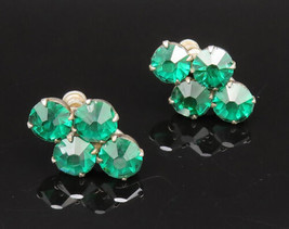 925 Silver - Vintage Fancy Green Topaz Cross Screw Back Earrings - EG12279 - $34.25