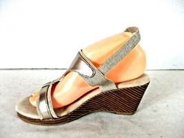 Avenue Gold Beige Glitter Slingback Wedge Heels Sandal Shoes Women&#39;s 8 W... - £17.80 GBP