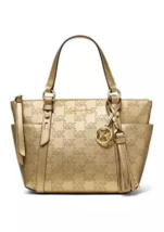 New Michael Kors Gold Leather Zip Front Hand Bag Tote $328 - £158.18 GBP