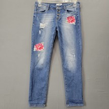 Black Daisy Jamie Women Jeans Size 7 Blue Preppy Floral Distress Rips Button Fly - £12.03 GBP