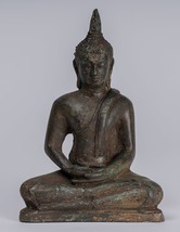 Antico Thai Stile Bronzo Seduta Sukhothai Meditazione Budda Statua - 15cm/15.2cm - $176.49