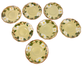 Vintage Set Of 7 Stangl Pottery White Dogwood Flower Saucer Plates Hand Painted - £15.46 GBP