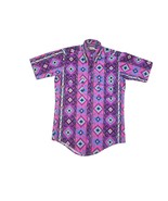 Vtg Plainsman Western Shirt Sz Med Aztec Pattern Purple Button Short Sleeve - $540.01 MXN