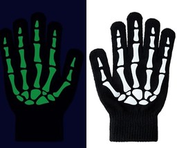 Goth Winter Glow Skeleton Hand Bone Gloves Black/White Stretch Knit-ADULT Unisex - £5.29 GBP