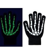Goth Winter GLOW SKELETON HAND BONE GLOVES Black/White Stretch Knit-ADUL... - £5.26 GBP
