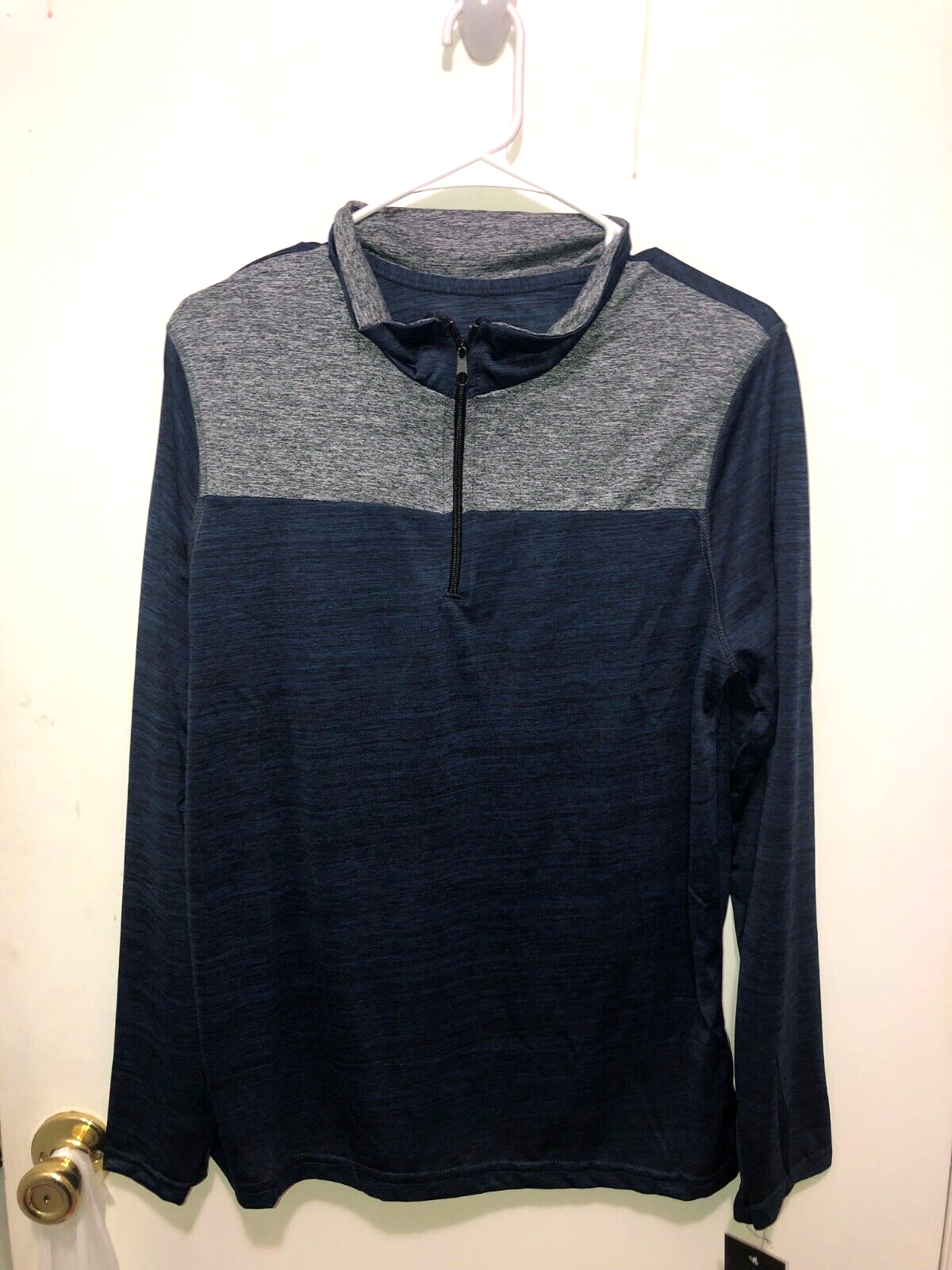 NWT Real Essentials Mens Small  1/4 Zip Light Pullover Gray &amp; Blue Space... - $3.47