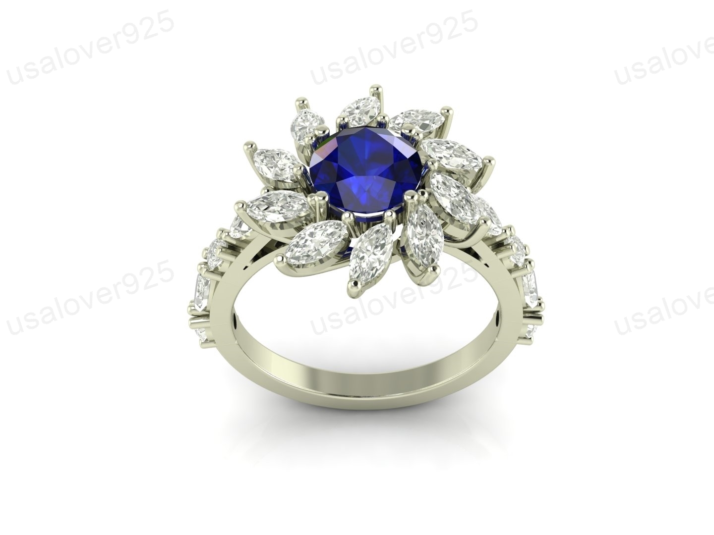 Blue Sapphire Stone 925 Silver Modern Designer Women Party Wear Ring Jewelry Item image 7