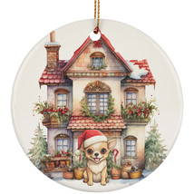Chihuahua Dog Santa Hat &amp; Vintage Home Christmas Ornament Ceramic Gift Decor - £11.83 GBP