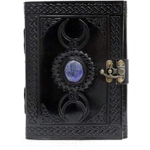 Moon Blue Lapiz Gemstone Studded Vintage Writing Handmade Leather Notebook - £35.97 GBP