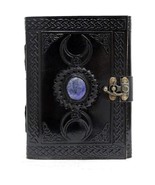 Moon Blue Lapiz Gemstone Studded Vintage Writing Handmade Leather Notebook - £35.39 GBP