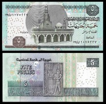 Egypt P63f, 5 Pounds, Bin Tulun mosque / Frienze Nile God from temple UNC $2CV - £1.87 GBP