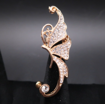 Butterfly Ear Cuff Clip on and Pierced Ear Goldtone and Rhinestones - £10.85 GBP