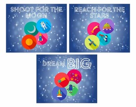 Space Icons Set Of Three Kids Room Motivational Inspirational, Gift Under $15 - £21.17 GBP