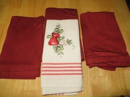 Set of 3 Cloth Crate and Barrel Napkins and Strawberry Kitchen Towel - £4.77 GBP