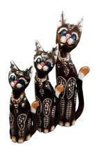 Balinese Wood Handicraft Blue Eyed Feline Cat Family Set of 3 Figurines ... - $54.99