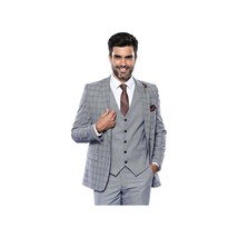 Men 3pc Vest Suit WESSI by J.VALINTIN Extra Slim Fit JV42 Blue Plaid TURKEY USA image 2