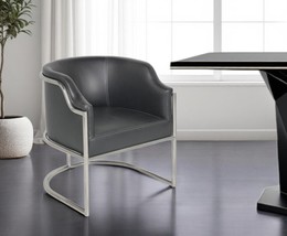 Charcoal and Silver Upholstered Leather Curved Back Dining Arm Chair - $3,610.84