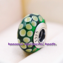 925 Sterling Silver Handmade Glass Large Exotic Green Murano Glass Charm Bead - $4.20