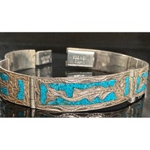 G.M. 10 Mexico 925 Sterling Silver Turquoise Inlaid Bracelet Sky - £59.76 GBP