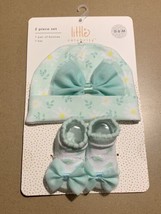 Baby Girl Newborn 2 Piece Set Hat &amp; Booties Gift Set 0-6 Months Pastel G... - £7.99 GBP
