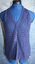 Bohemian Handmade Crochet Sleeveless V-Neck Navy Blue Top ~M/L~ - £13.96 GBP