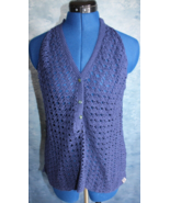 Bohemian Handmade Crochet Sleeveless V-Neck Navy Blue Top ~M/L~ - £14.22 GBP
