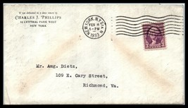 1933 US Cover - New York, NY to Richmond, Virginia A25 - $2.96