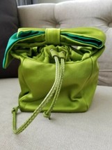 Rare Kate Spade Lime Green Handbag Satin Bucket Clutch Emerald Drawstring Purse - £197.80 GBP