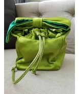 Rare Kate Spade Lime Green Handbag Satin Bucket Clutch Emerald Drawstrin... - $247.50