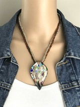 Vintage Amber 3 Strand Seed Bed Dichroic Glass Copper Glitter Pendant Necklace - £12.52 GBP