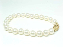 CULTURED PEARLS Strand BRACELET with 14K GOLD Clasp - 7 inches long - EL... - $180.00