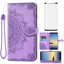 Compatible With Samsung Galaxy Note 8 Wallet Case Tempered Glass Screen Protecto - £19.60 GBP