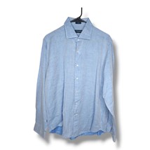 Peter Millar Men&#39;s Large Shirt Chambray Blue Linen Cotton Long Sleeve Bu... - £23.78 GBP