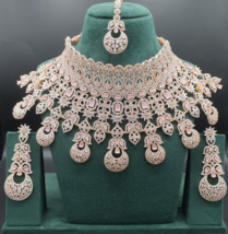 18k or Rempli Indien Bollywood Style Grand Cou Collier Diamant Ensemble Bijoux - £289.66 GBP
