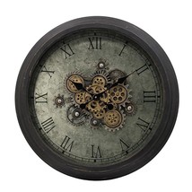 28" Circle Black and Gray Wood and Glass Analog Exposed Gear Wall Clock - $256.49