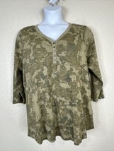 NWT Chaps Womens Plus Size 1X Green Floral V-neck Henley Shirt 3/4 Sleeve - £19.32 GBP