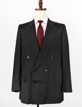 Brioni Double Breasted 2-Piece Wool Suit 44L Black Embossed Striped Ital... - $233.39