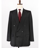 Brioni Double Breasted 2-Piece Wool Suit 44L Black Embossed Striped Ital... - $233.39