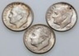 Lot of 3 Roosevelt Dimes (1950-P,D,S) in Choice BU Condition, Mostly White - $72.99