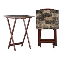 Home Decor Tray Table Set, Faux Marble, Brown - $139.99