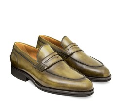 New Loafer Handmade Leather Olive Green color Cap Toe Shoe For Men&#39;s - $159.00