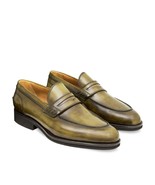 New Loafer Handmade Leather Olive Green color Cap Toe Shoe For Men&#39;s - £125.07 GBP