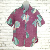Mossimo Supply Co Button Up Shirt Mens Medium Purple Tropical Leaf Short Sleeve  - £18.87 GBP